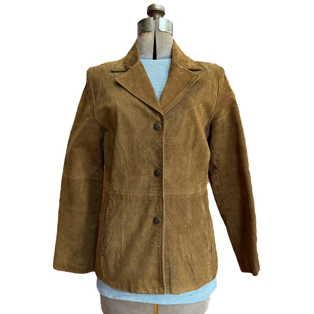Vintage Hypo Active Light Brown Suede Leather Jacket Blazer Button Front